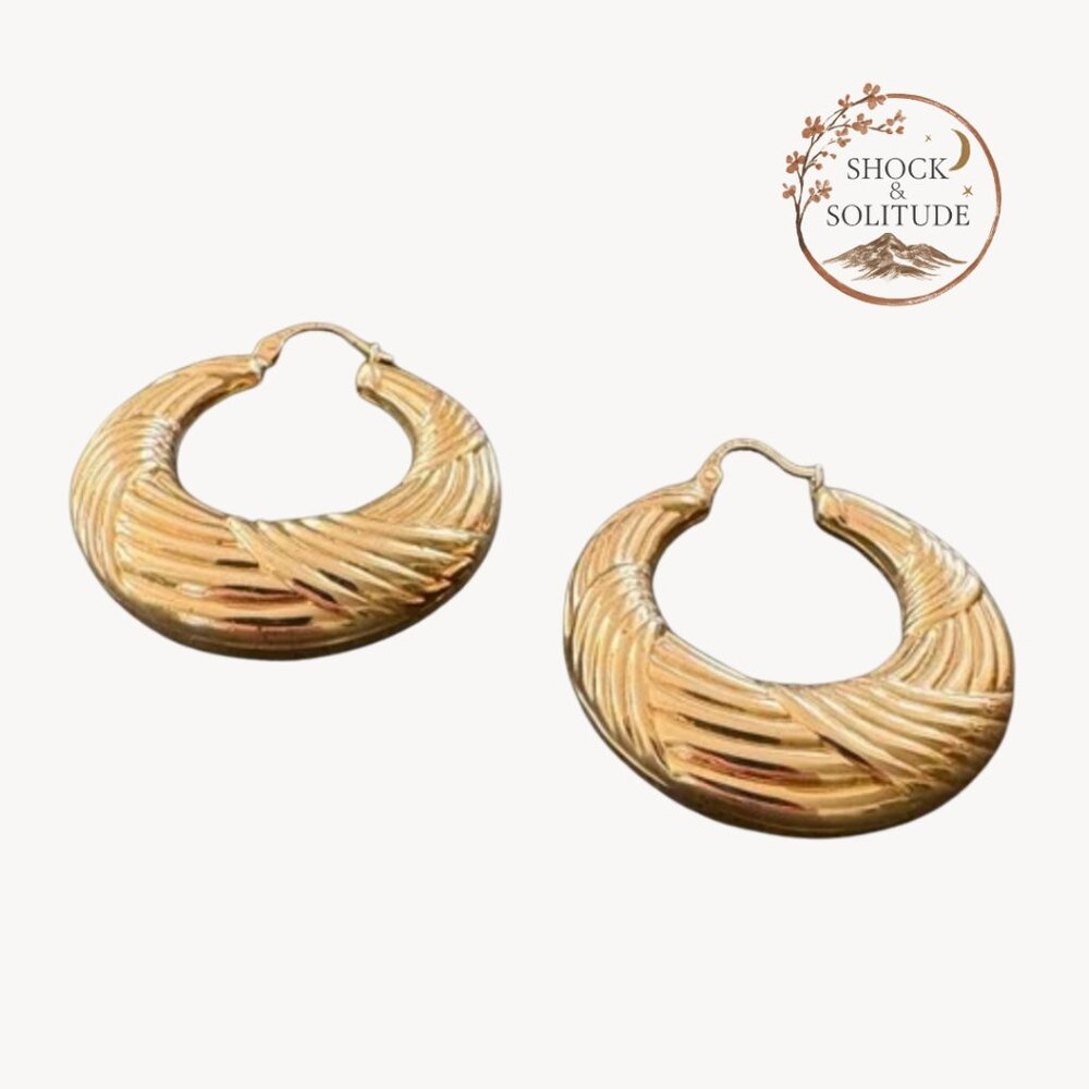 14K Gold Vintage Italian UnoAErre Twisted Rope Hoop Earrings ✨